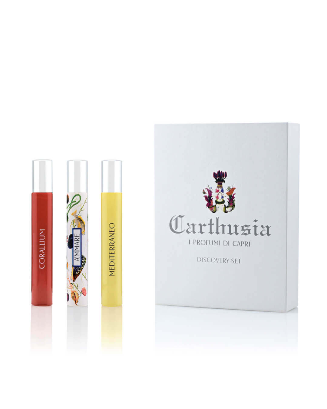 cofanetto fragranze carthusia con tre profumi: Corallium, A'mmare e Mediterraneo da 10 ml.