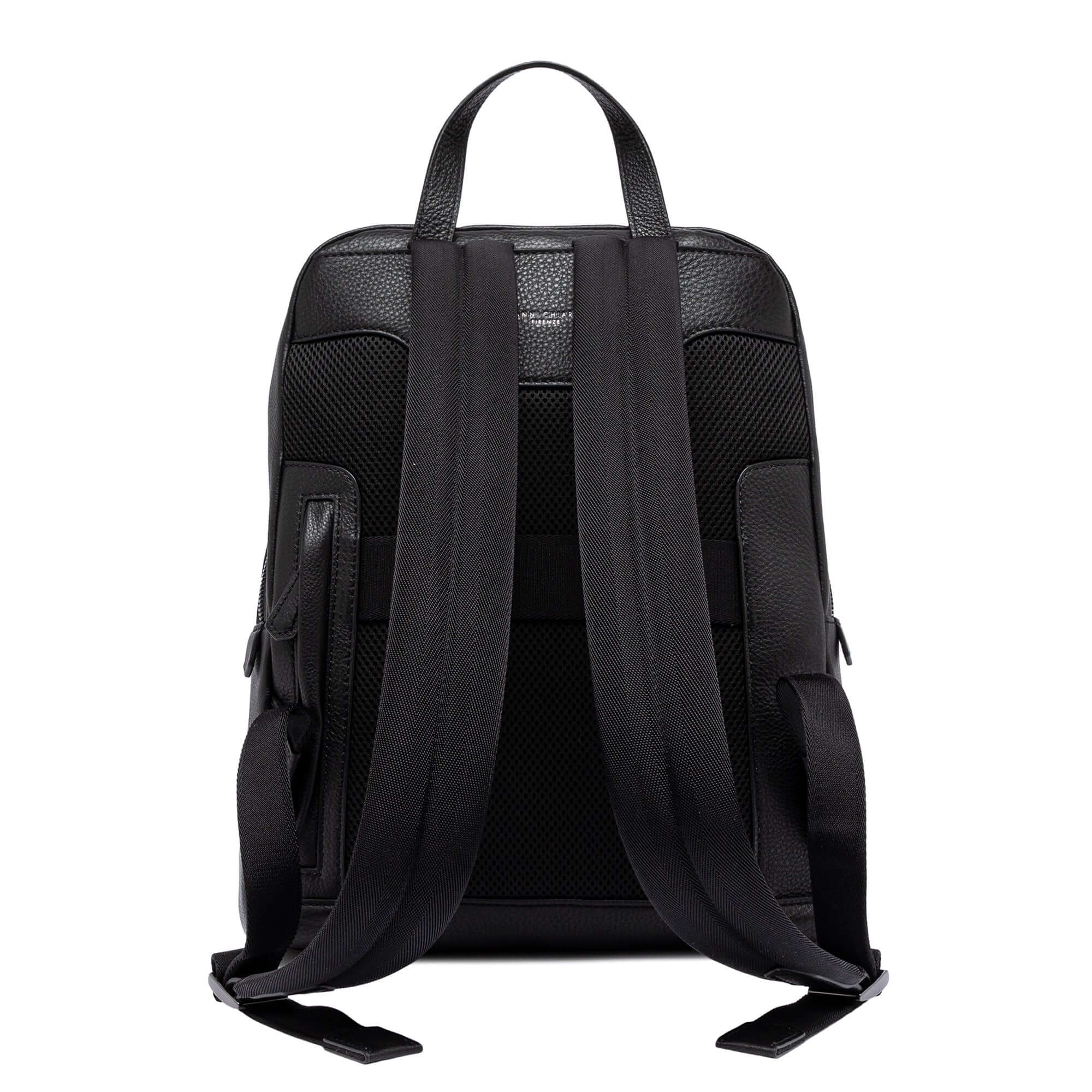 FLORENCE black leather backpack by Gianni Chiarini Firenze, featuring padded straps and stylish design for everyday use.