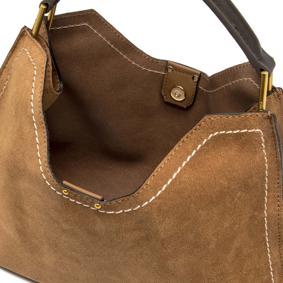 AURORA handbag by Gianni Chiarini, featuring a trapezoidal shape and soft suede interior with contrast stitching.