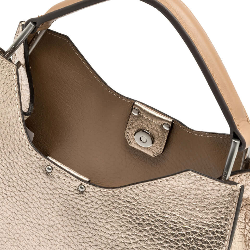 AURORA handbag interior showcasing premium textured leather and elegant detailing by Gianni Chiarini.