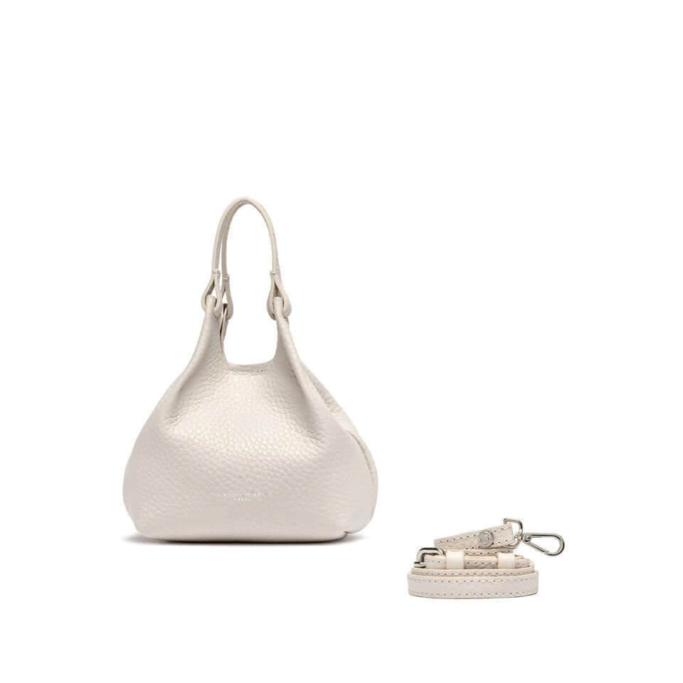 Borsa DUA di Gianni Chiarini in pelle grana maxi, colore chiaro, con manici e tracolla inclusa.