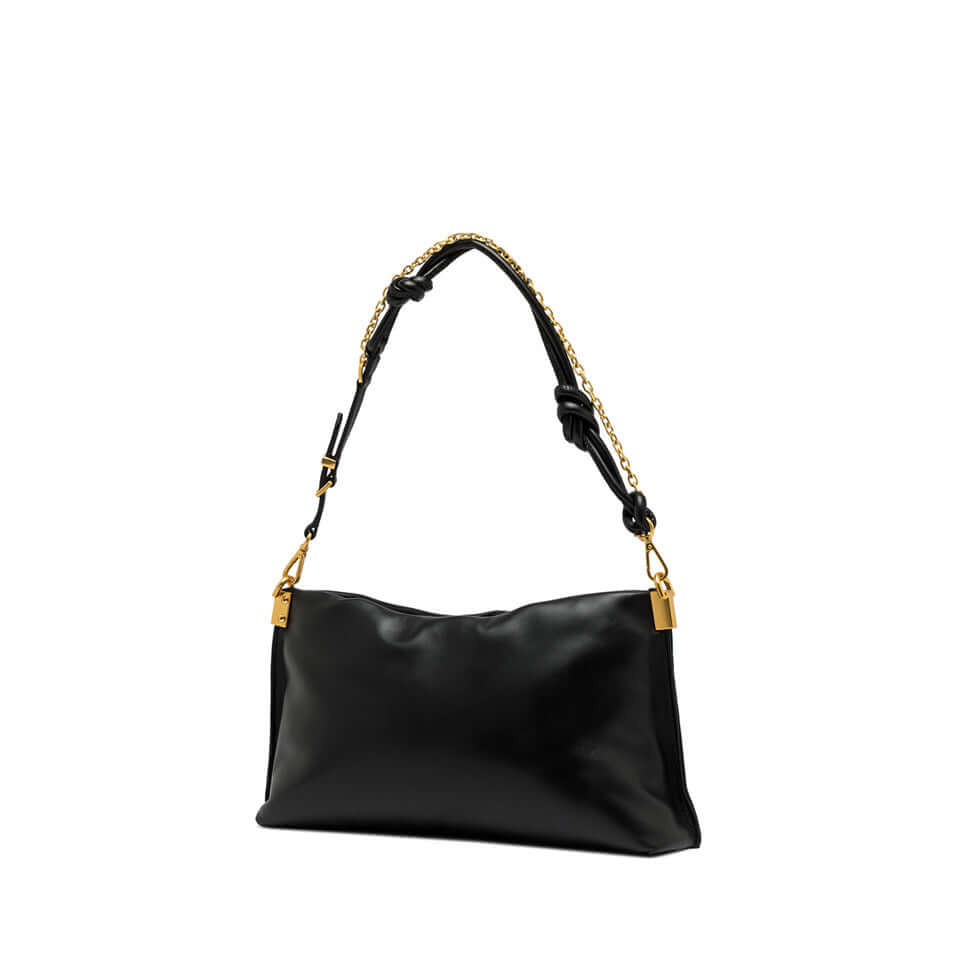 FANNY by Gianni Chiarini, black leather bag with golden chain strap, stylish and versatile for evening wear.