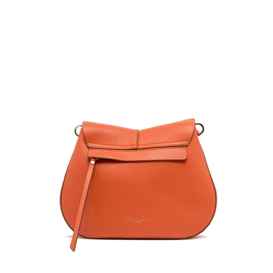 Iconic Helena Round bag by Gianni Chiarini, orange textured leather with structured design and practical strap.