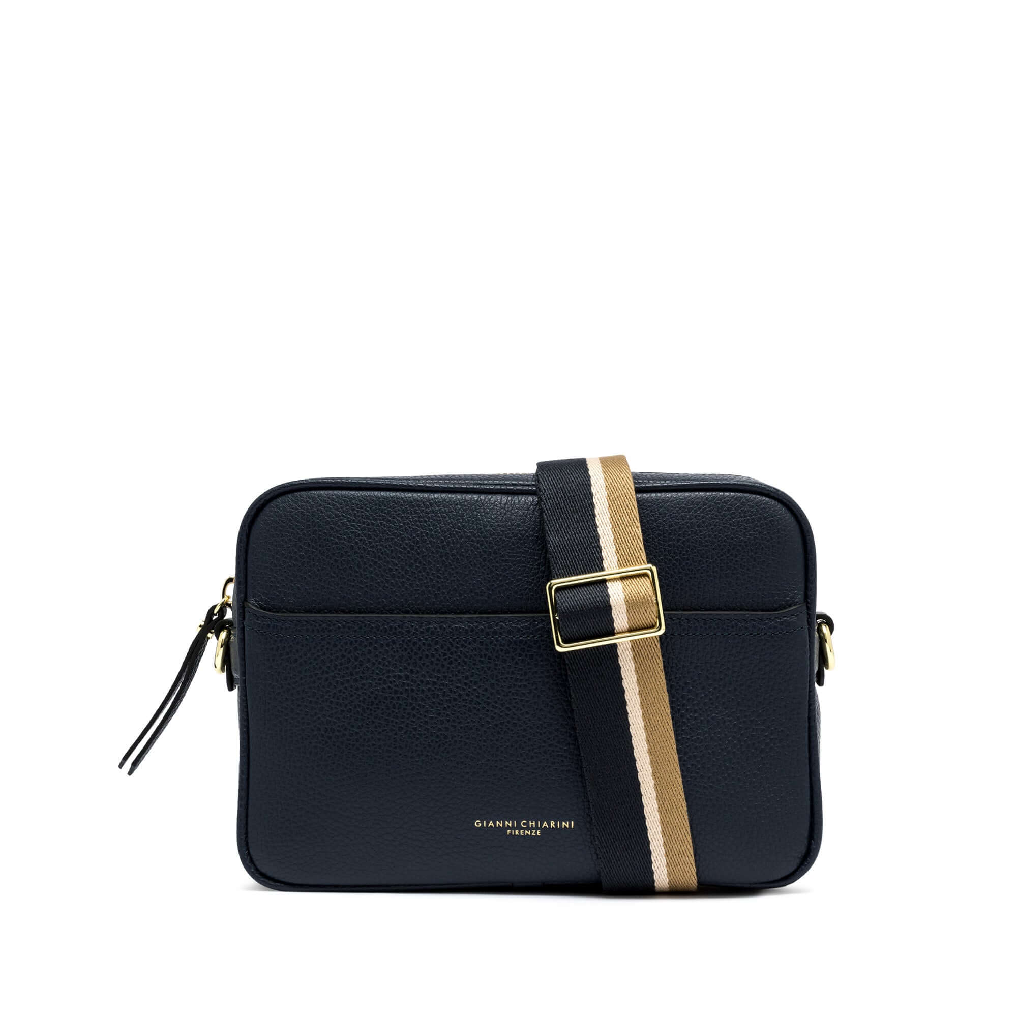 Nina by Gianni Chiarini, a stylish square-shaped leather crossbody bag with zip closure and woven strap.