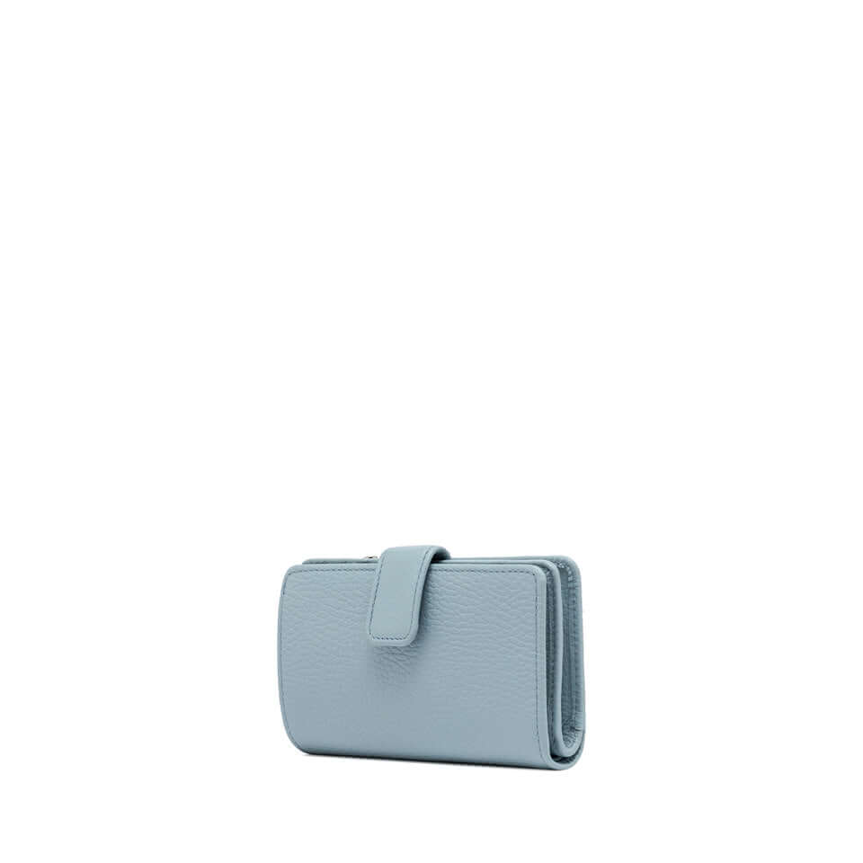 Gianni Chiarini Firenze grain wallet in soft hammered leather, featuring a snap button closure and multiple pockets.