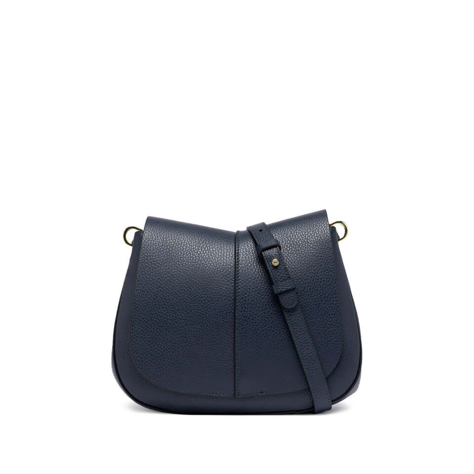 Borsa HELENA ROUND di Gianni Chiarini, in pelle blu, design contemporaneo, tracolla e doppio compartimento.