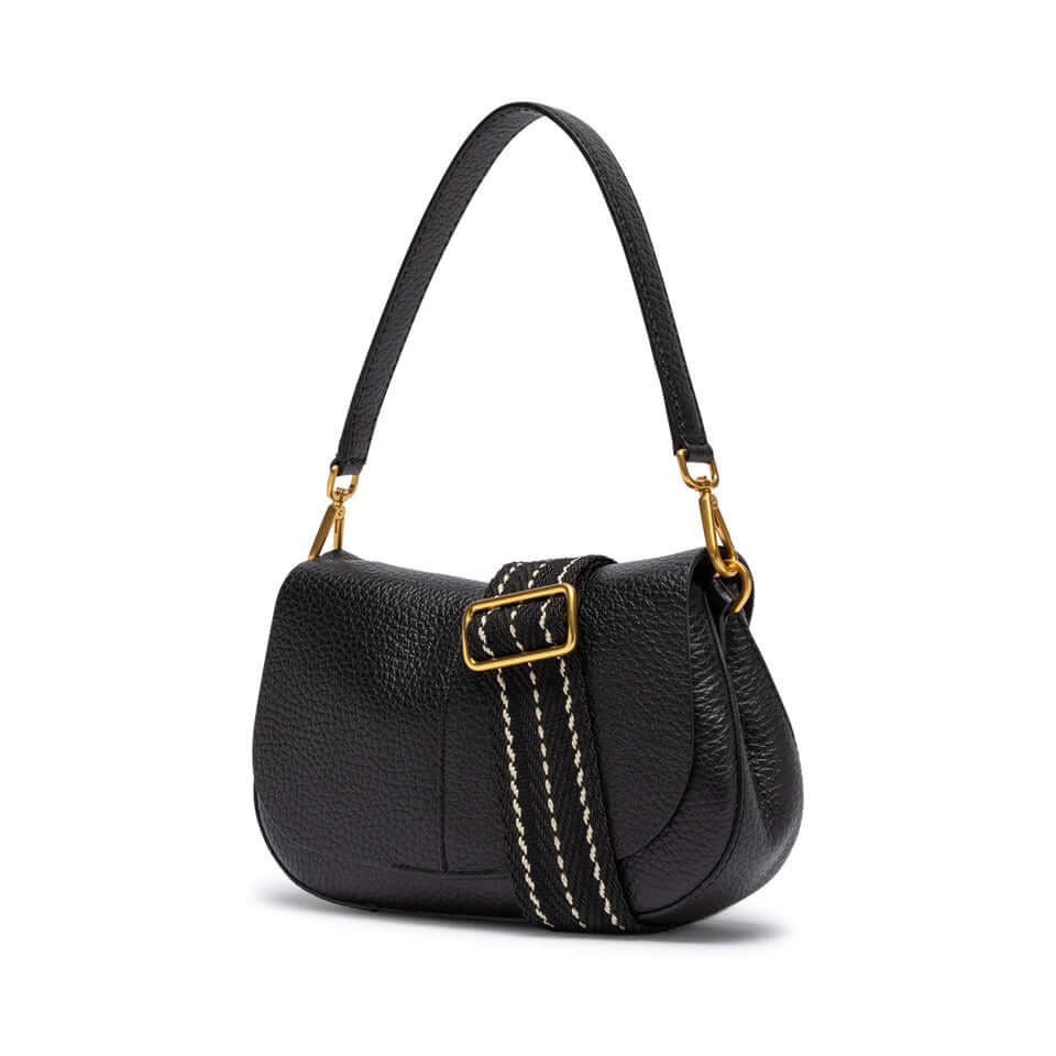 Borsa HELENA ROUND di Gianni Chiarini in pelle bubble nera con tracolla elegante e pratica.