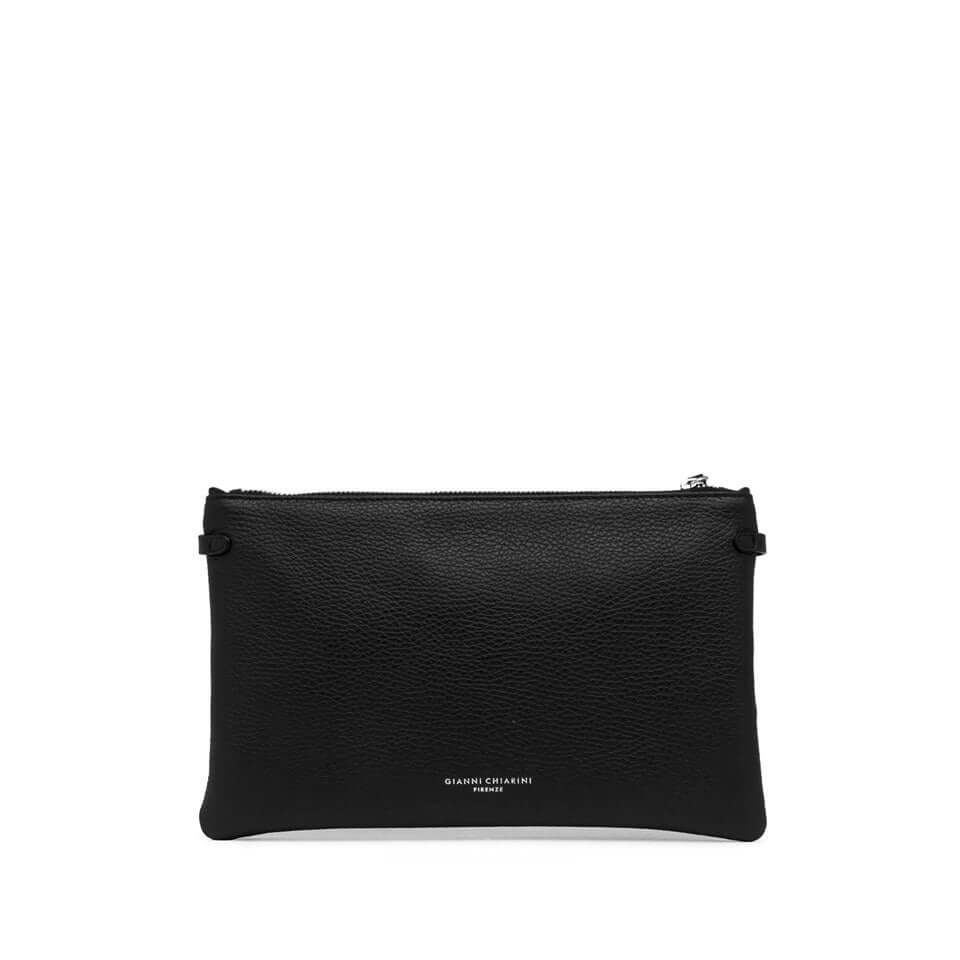 Clutch HERMY di Gianni Chiarini Firenze in pelle martellata, colore nero, con chiusura a zip, tracolla removibile.