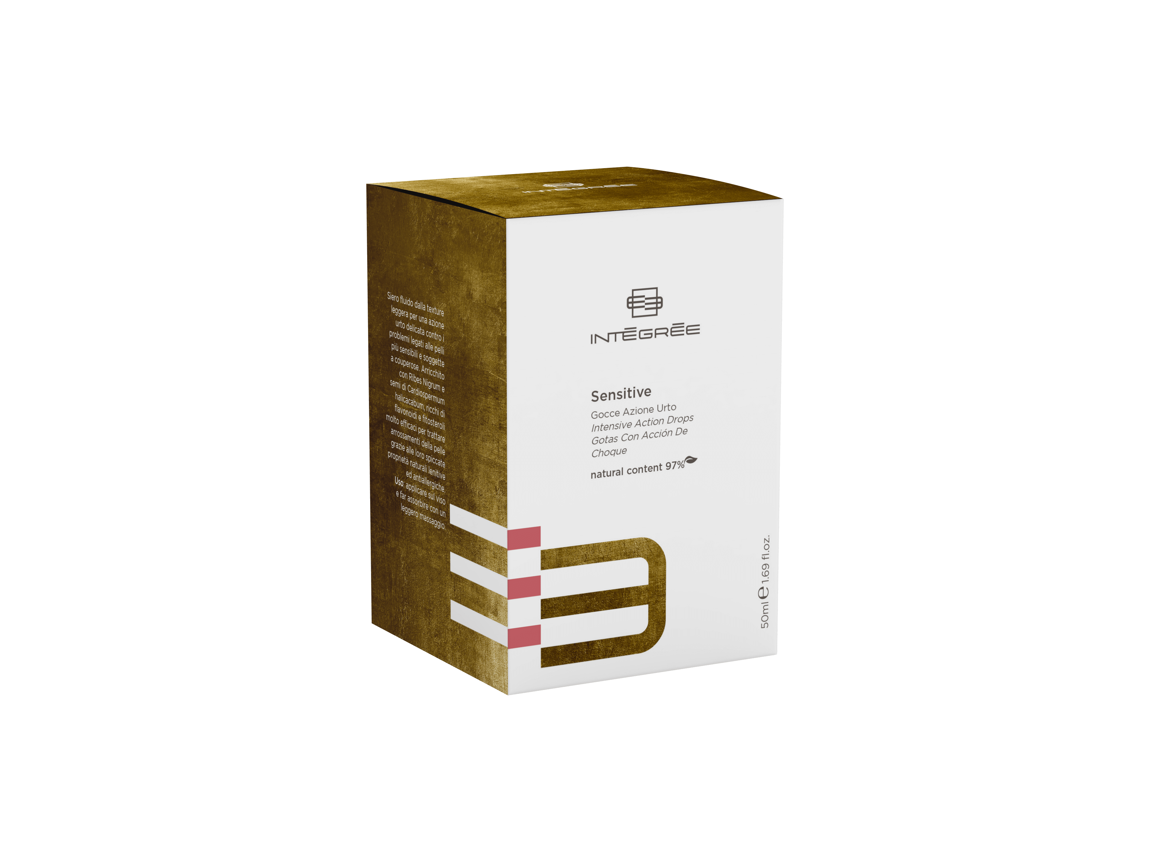 Gocce Azione Urto serum packaging designed for sensitive skin with natural ingredients.