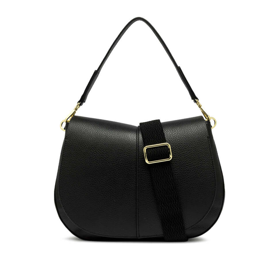 HELENA ROUND by Gianni Chiarini, black structured leather handbag with versatile strap design.