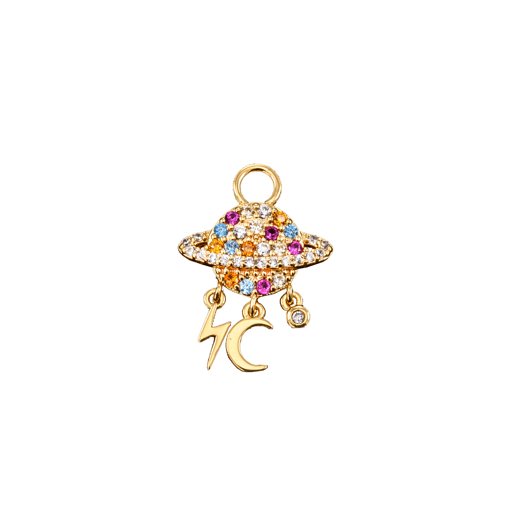 Ida Charm Multicolore - eleganti ciondolo in ottone placcato oro 18k con pietre colorate che catturano la luce.