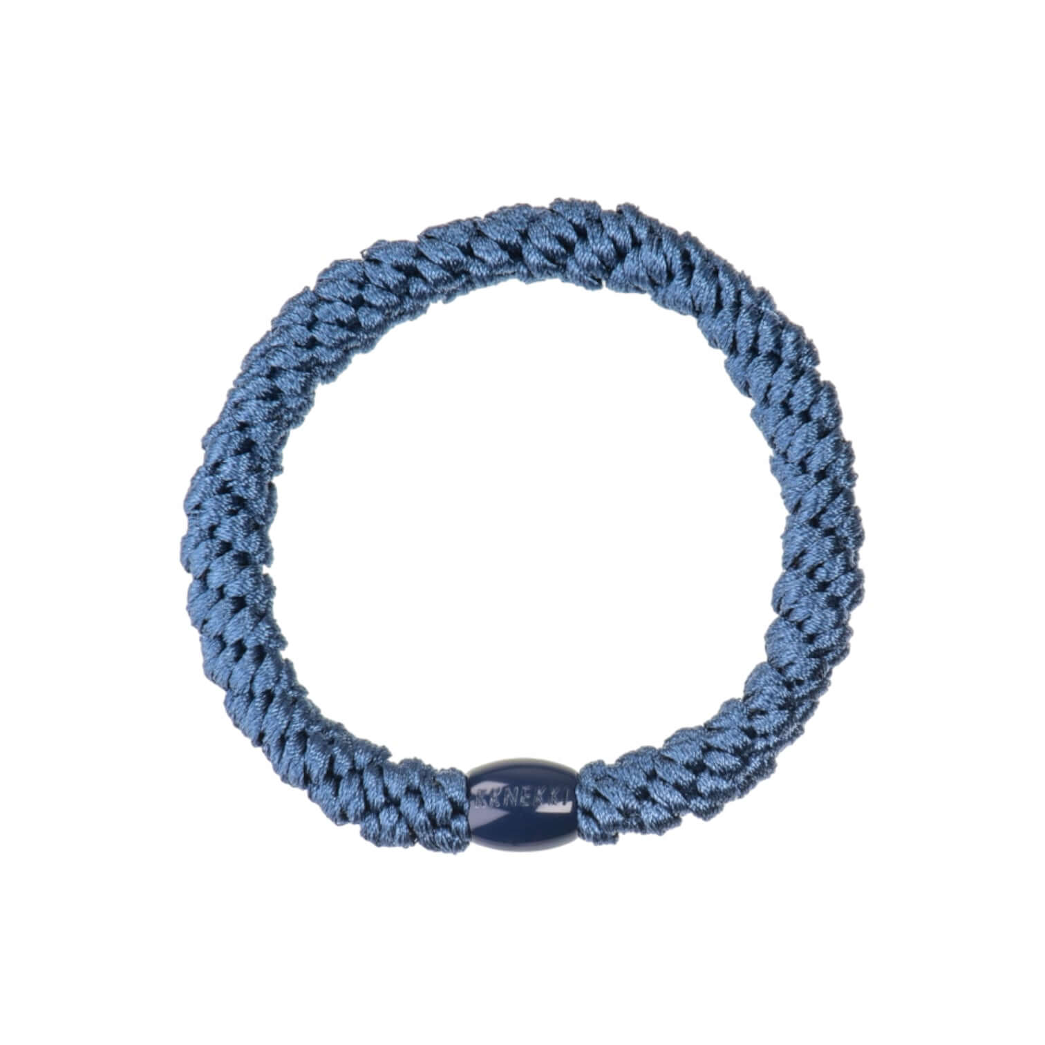 Indigo elastico capelli in poliestere e gomma, design intrecciato, per un look elegante e comodo.