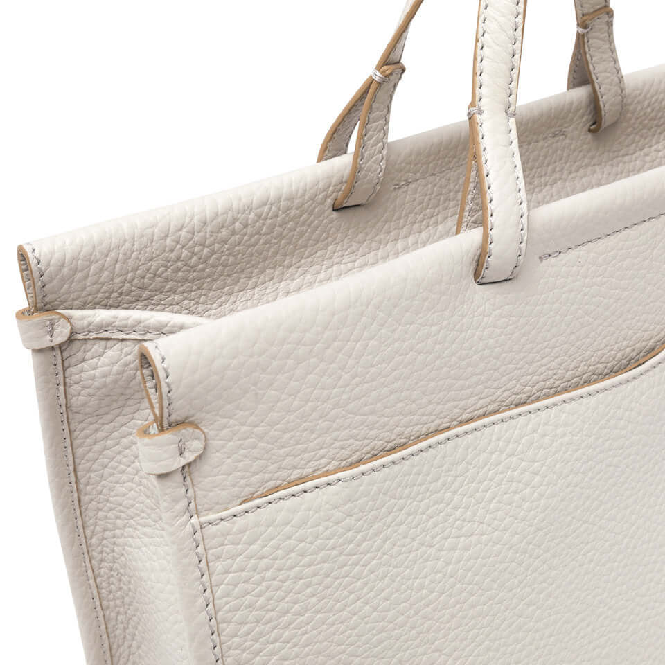 LAVINIA by Gianni Chiarini Firenze, white leather work bag with multiple compartments and dual carry options.