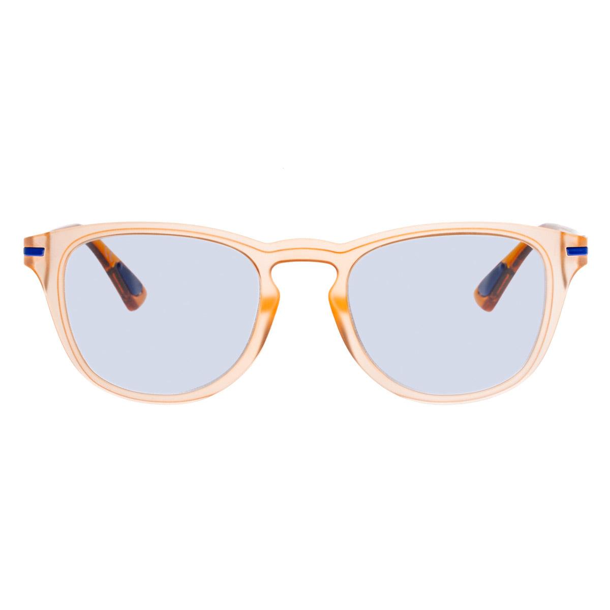 MAX C11 occhiali da sole da uomo con frontale rosa soft touch e aste arancioni, design elegante e leggero.