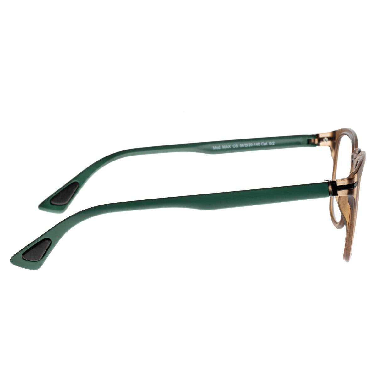 MAX C5 occhiali da sole da uomo con aste verdi lucide e dettagli neri, design elegante e contemporaneo.