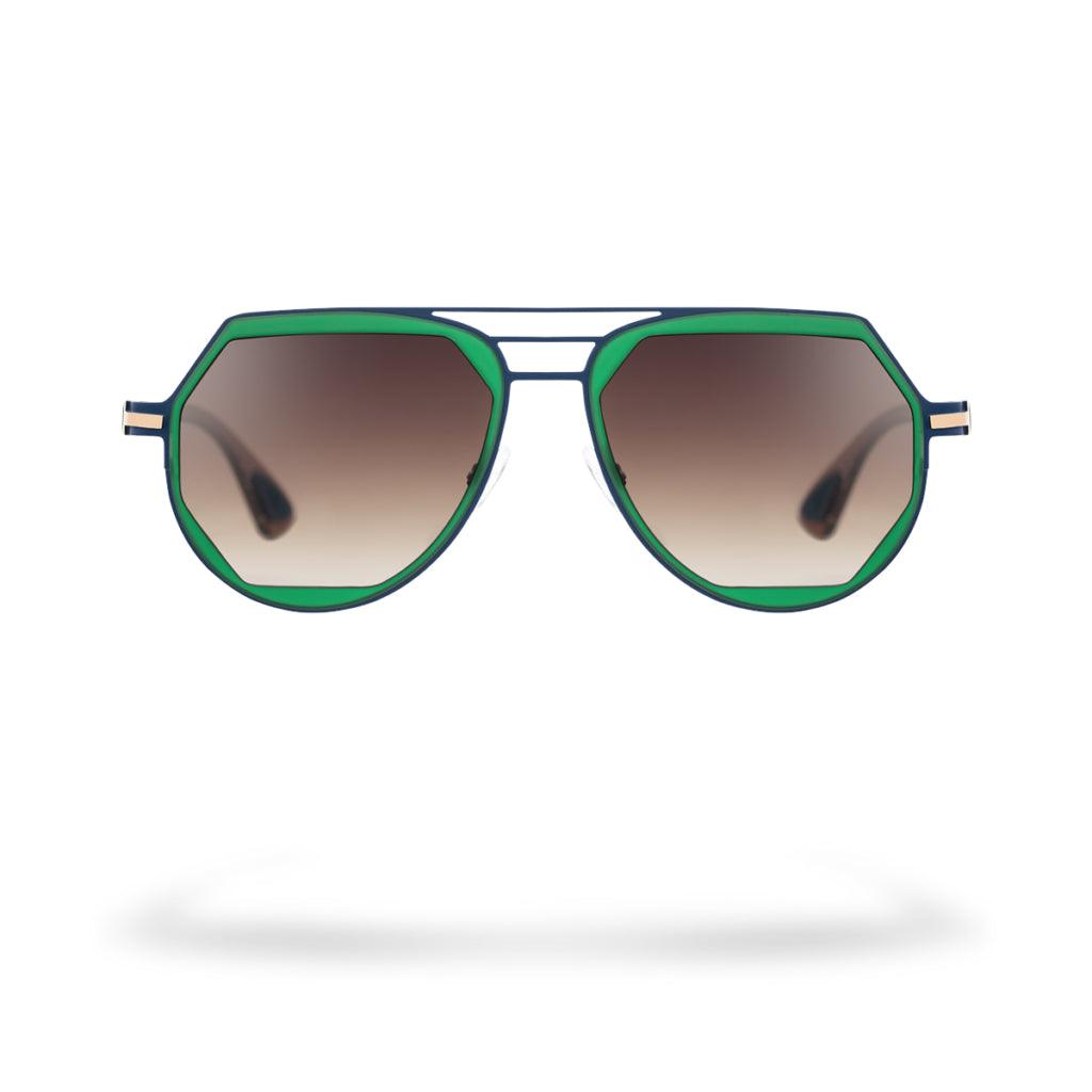 MIAMI C2 occhiali da sole da uomo con design a goccia, frontale blu e verde, lenti marroni sfumate.