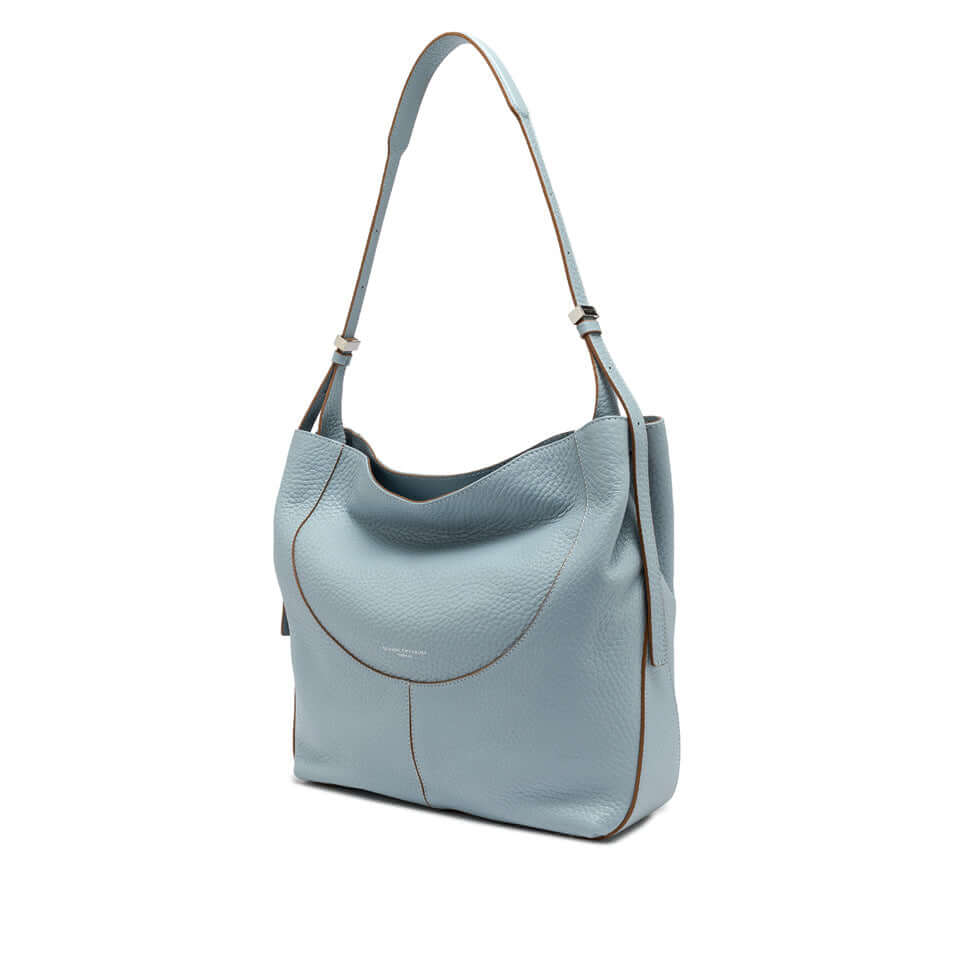 Minerva by Gianni Chiarini Firenze, stylish light blue leather handbag with shoulder strap, chic and practical design.