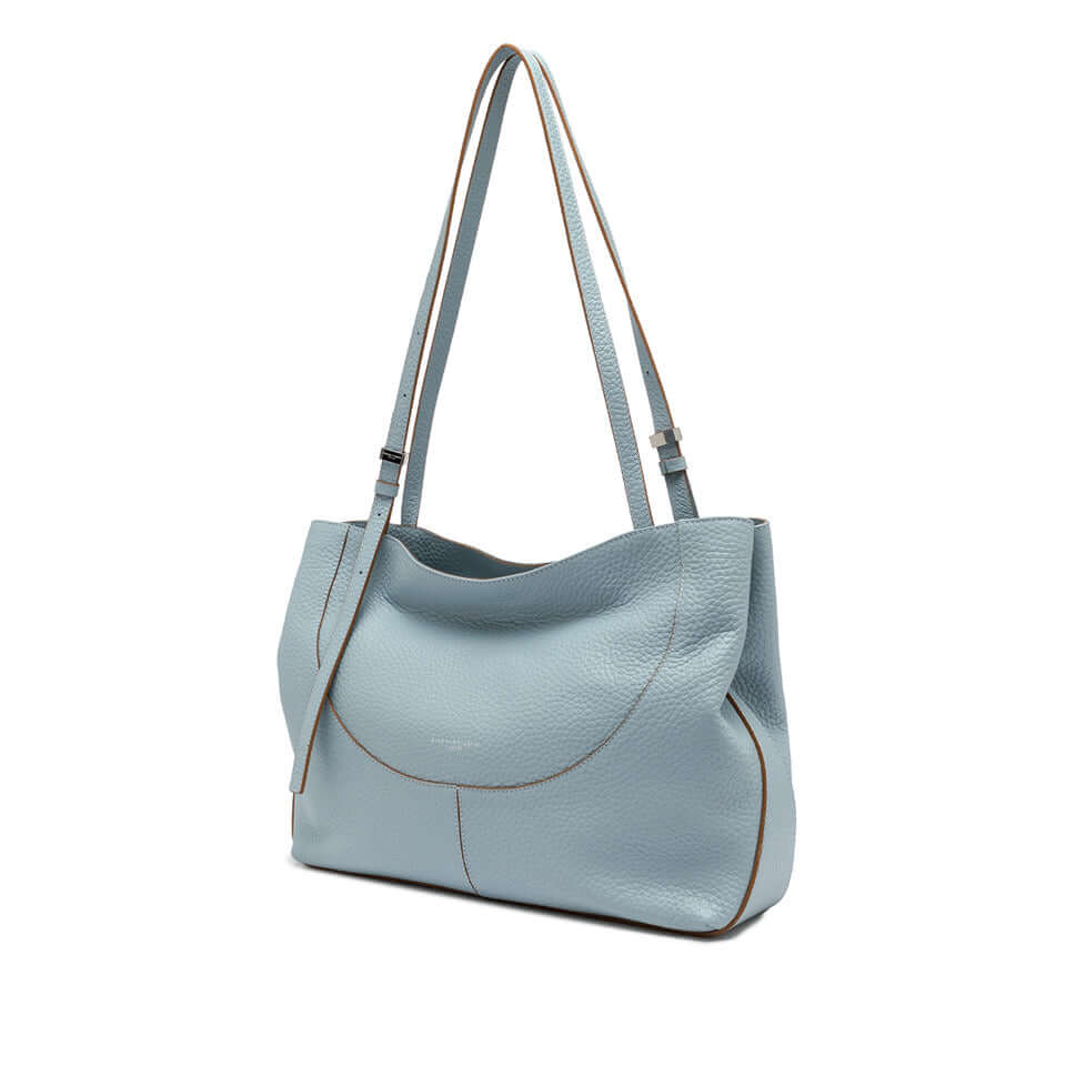 Light blue leather handbag by Gianni Chiarini Firenze, featuring a sleek design and shoulder straps.