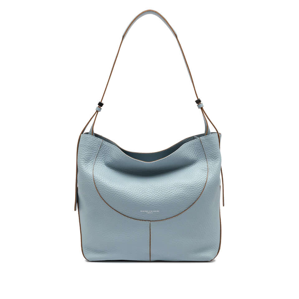Minerva by Gianni Chiarini Firenze, light blue leather handbag with a shoulder strap and clean design.