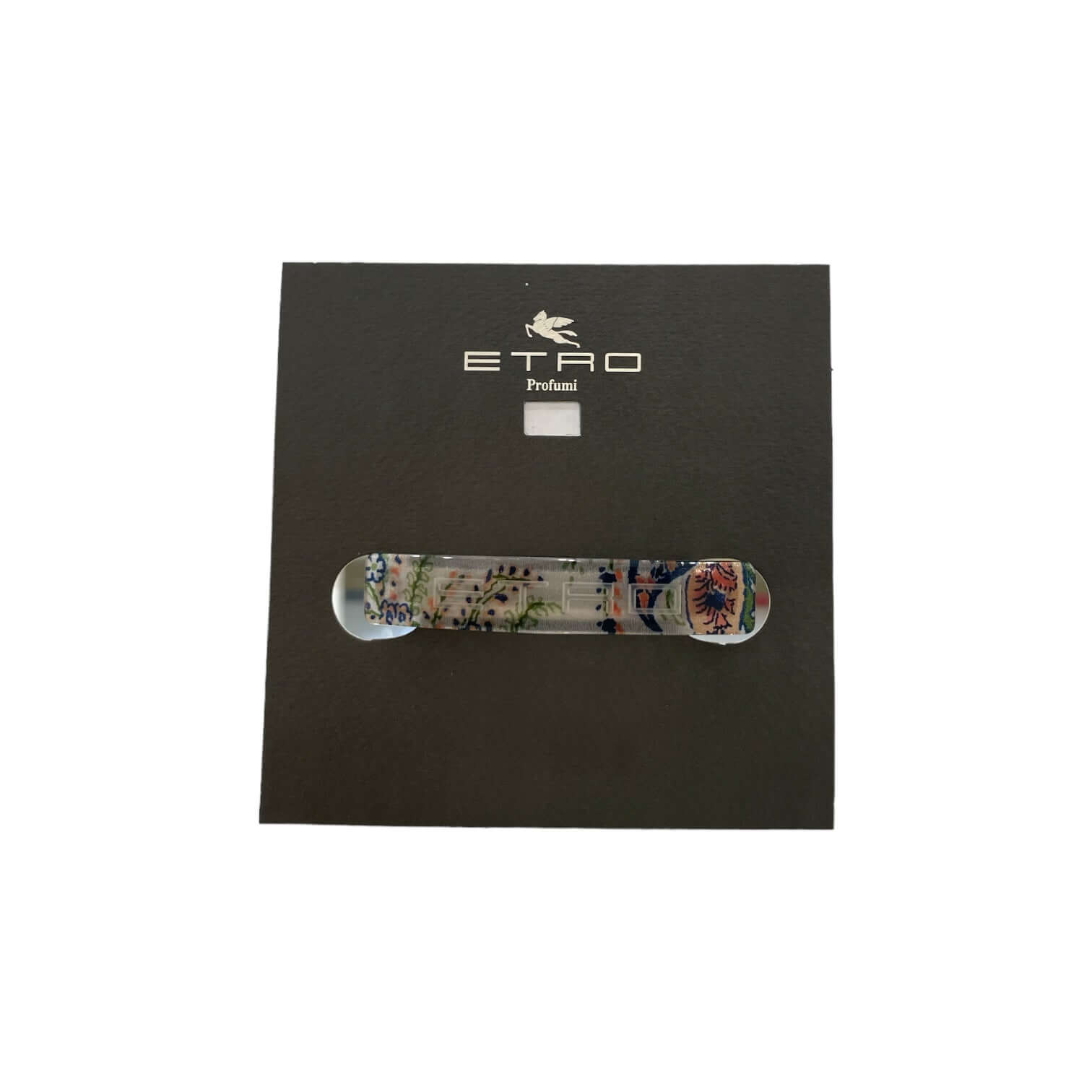 Molletta fiammifero bicolore con logo impresso, realizzata in acetato e seta, elegante accessorio per capelli.