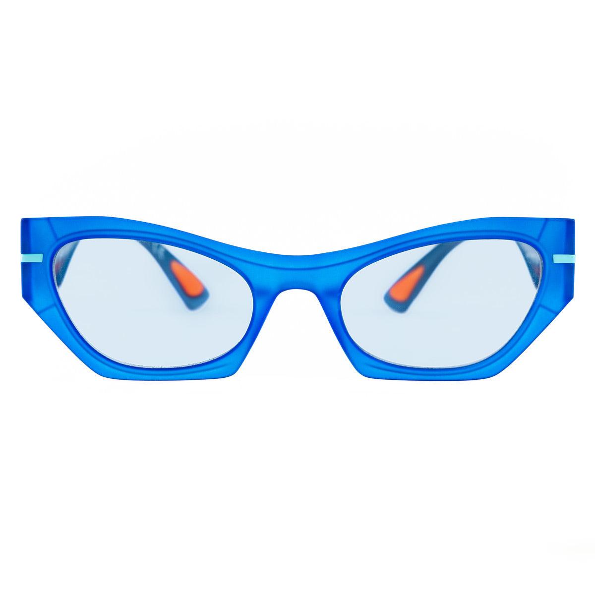 MONICA C74 occhiali fotocromatici da donna cat-eye oversize in blu crystal con dettagli azzurri.
