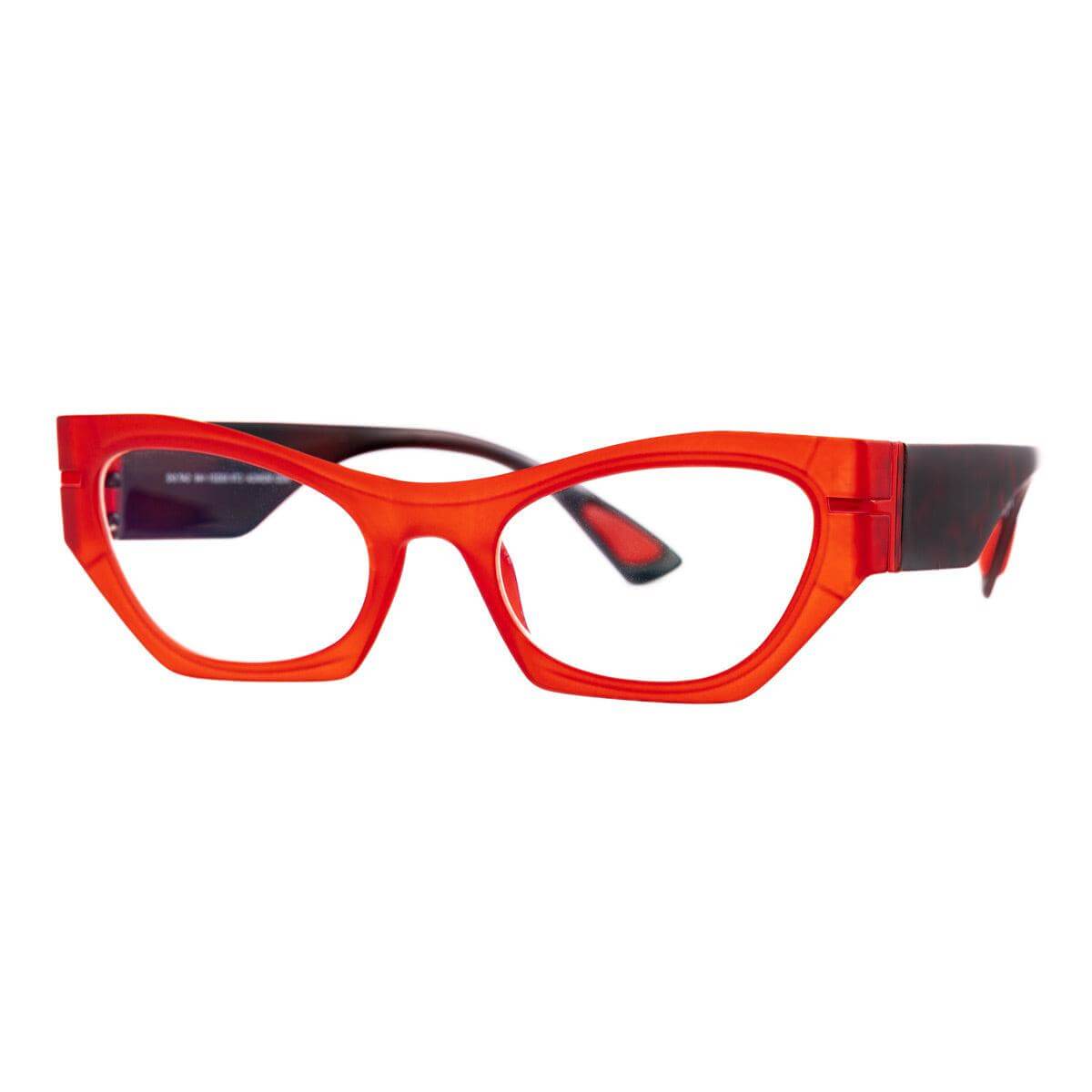 Occhiali fotocromatici da donna MONICA C79 in stile cat-eye, frontale rosso con aste havana, design oversize.
