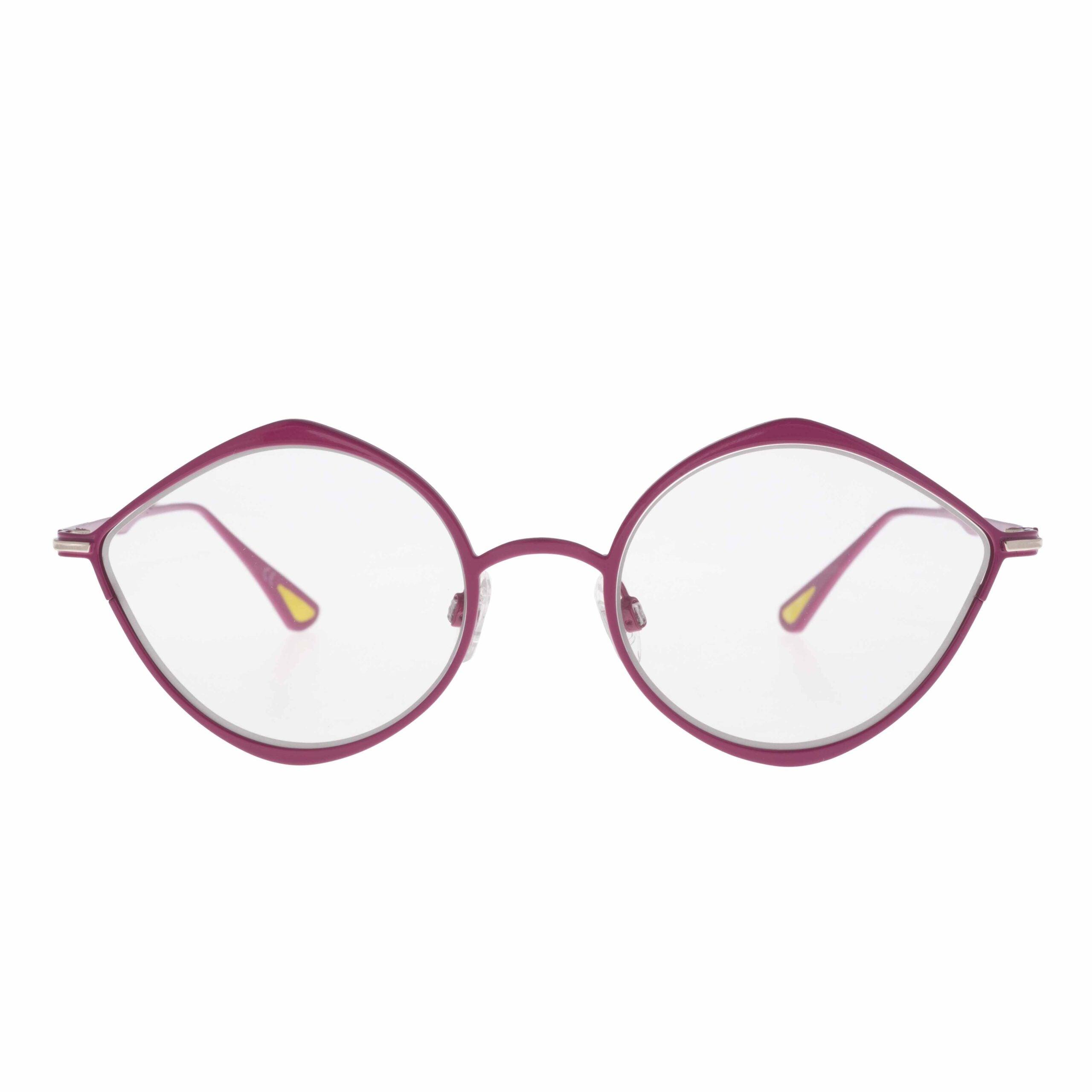 Occhiali NAOS C4 di AirDP con frontale fucsia e montatura metallica leggera, design audace e contemporaneo.