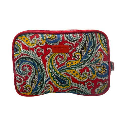 Necessaire con maniglia in nylon, fantasia colorata, chiusura zip, targhetta ETRO, dimensioni 22x16x8 cm.