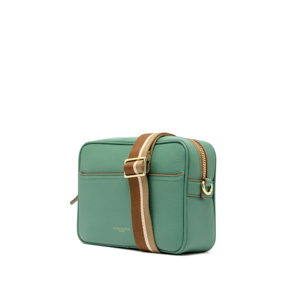Nina by Gianni Chiarini Firenze, green leather shoulder bag with zip closure and woven strap.