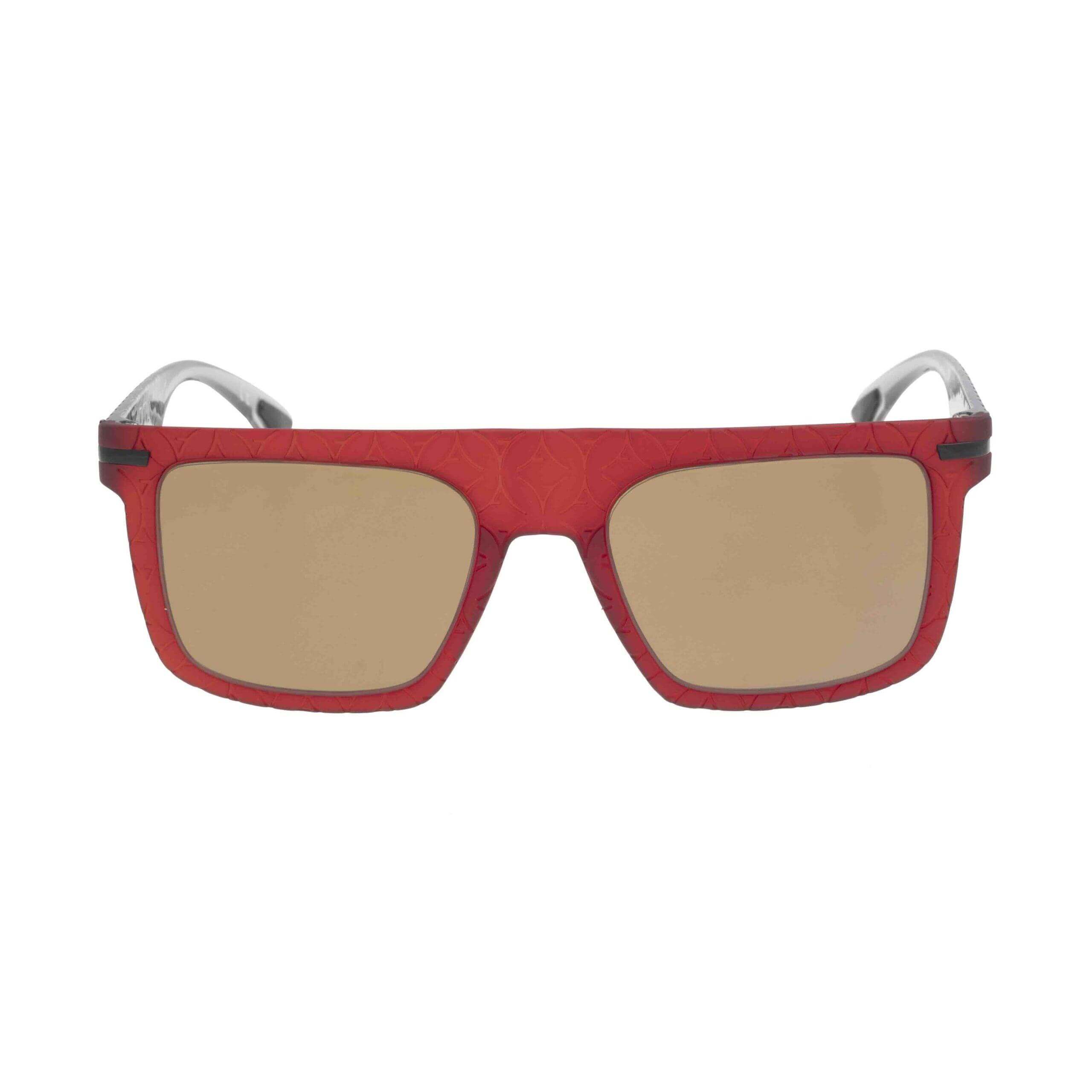 SWAMI C7 occhiali da sole da uomo, forma rettangolare, frontale rosso soft touch e lenti marroni.