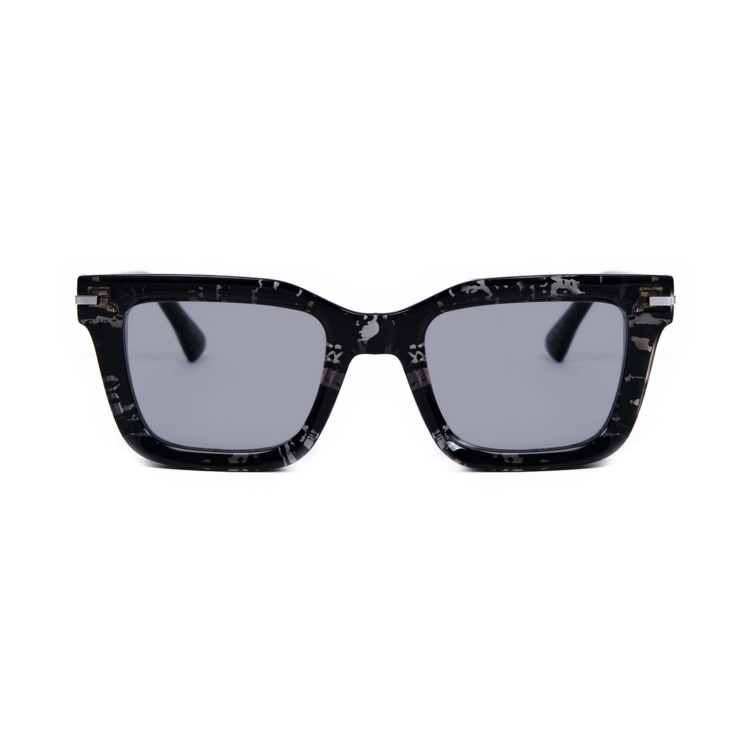 CORAL GABLE C17 sunglasses with transparent black front and silver laser accents, stylish for modern fashion.