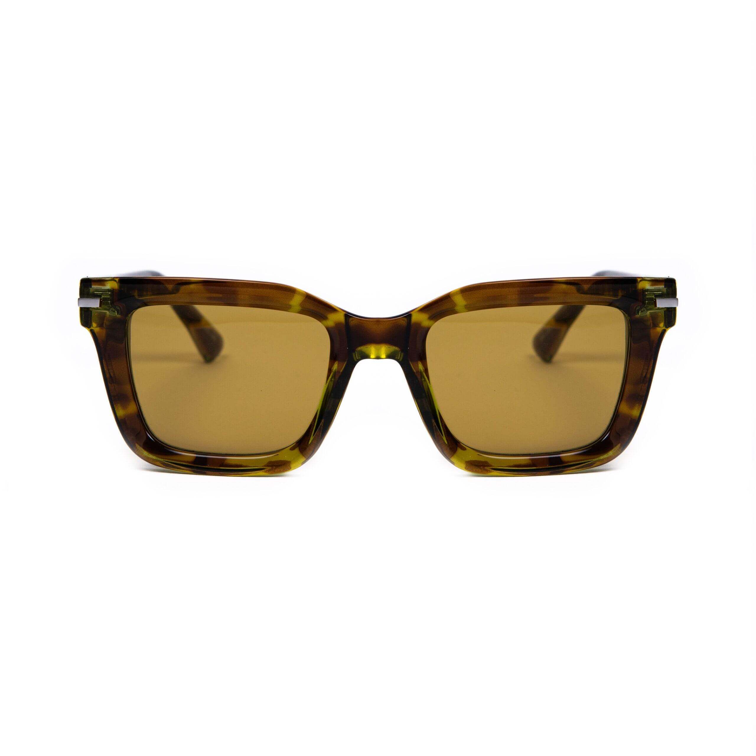 CORAL GABLE C23 occhiali con frontale verde trasparente e aste Havana di AirDP, collezione XY.