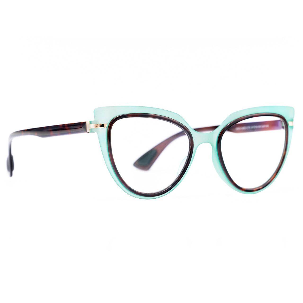 DADO C73 cat-eye glasses in mint color with tortoiseshell temples, stylish and ergonomic design from Dado.