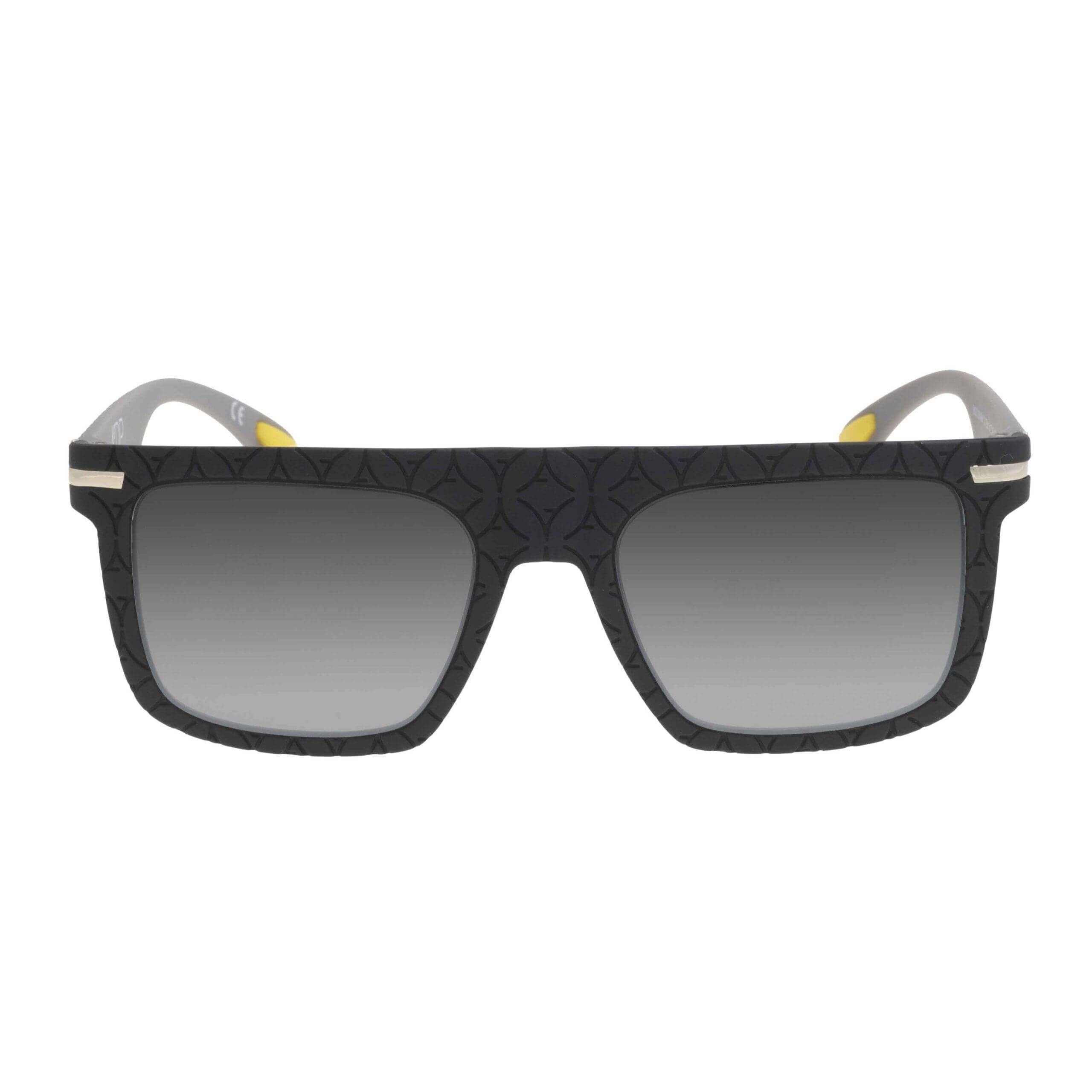 SWAMI C1 BIS occhiali da sole eleganti con design geometrico e fotocromatico, fronte nero e aste grigio soft touch.