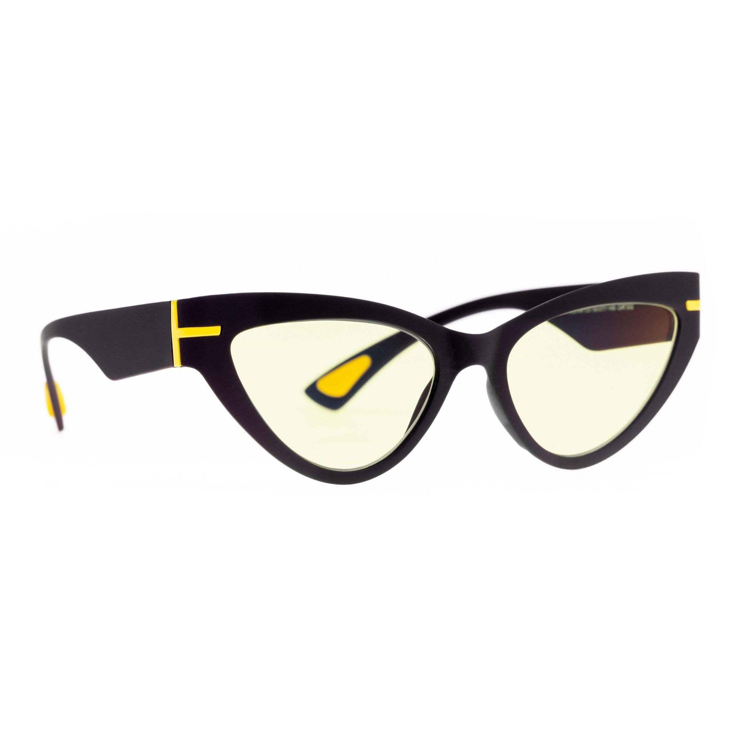 ANGELINA C3 occhiali cat-eye neri con dettagli gialli, design elegante e moderno della collezione Flexo.
