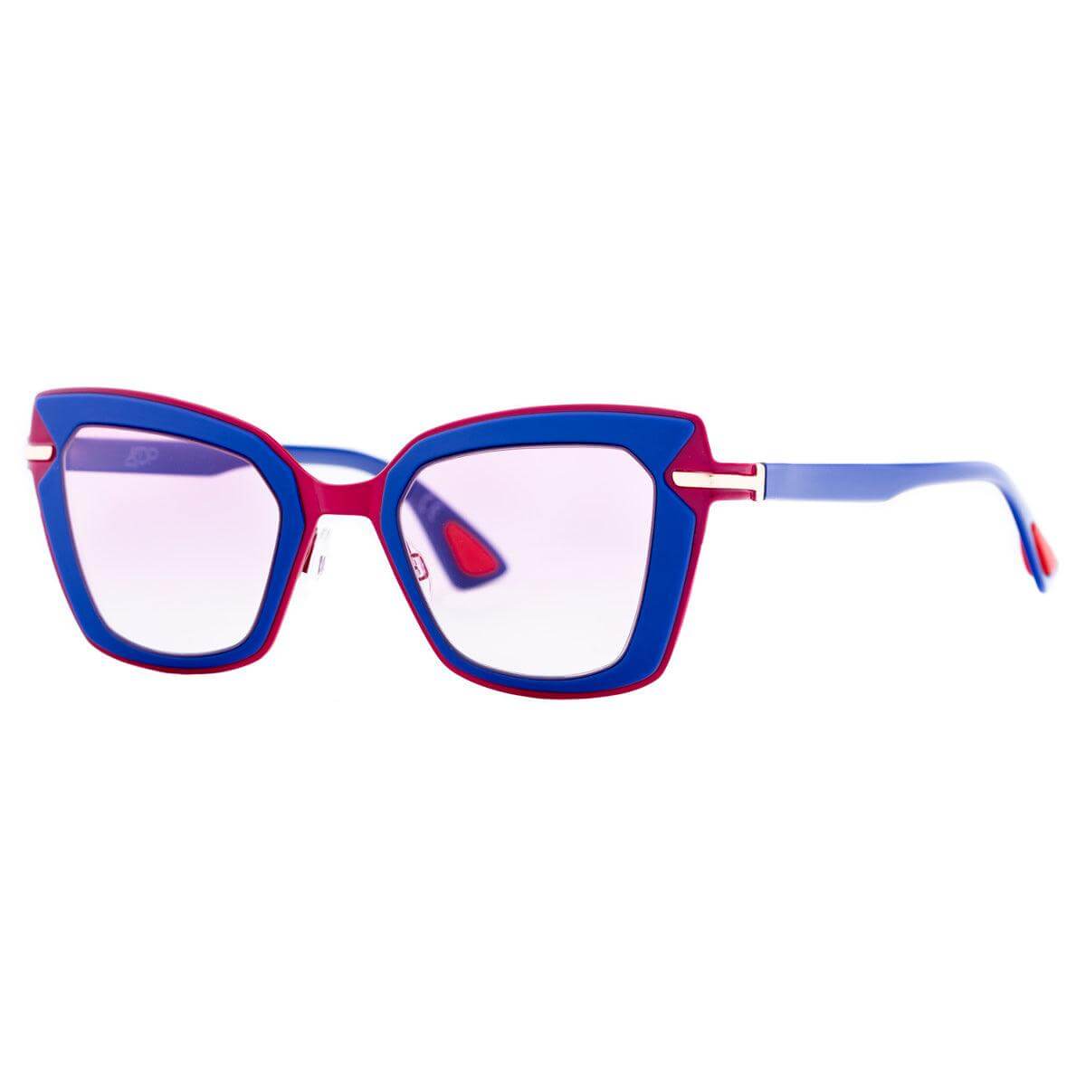 Occhiali da sole RIO DE JANEIRO C4 con frontale blu e rosso, lenti rosa sfumate e dettagli in oro.