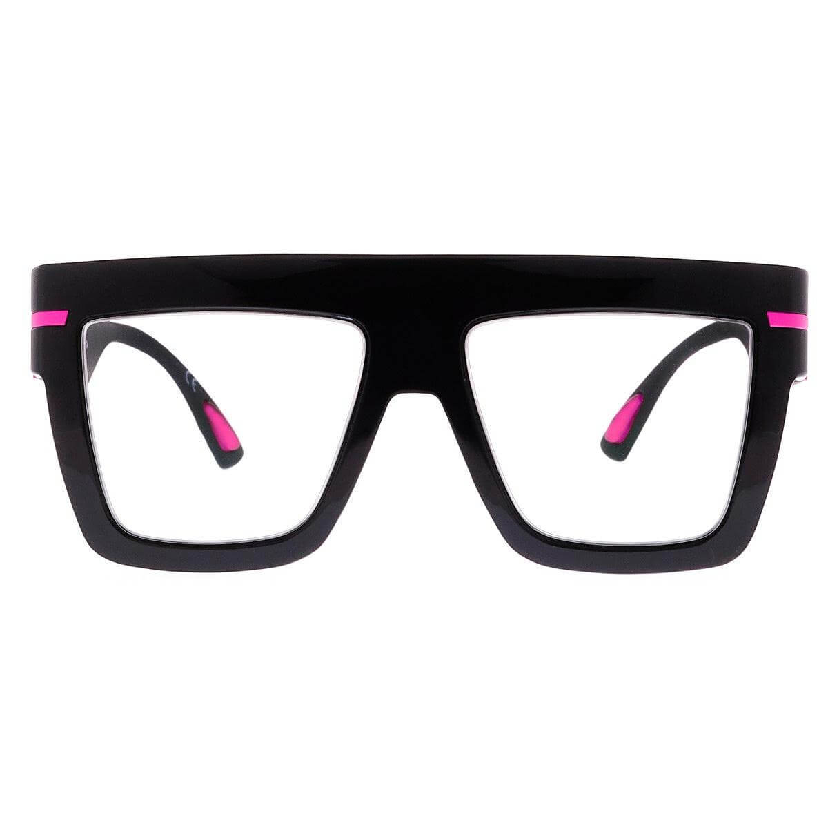 LEONARDO C1 occhiali oversize neri con dettagli rosa, modello della collezione Over.