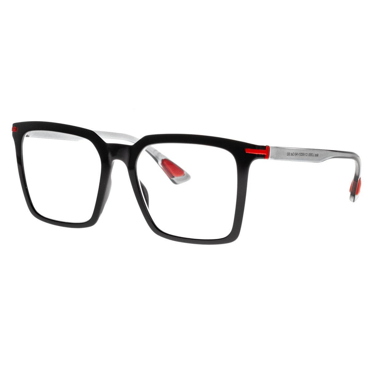 LORIS C1 occhiali neri con dettagli rossi, modello ergonomico della collezione Frame, design leggero.