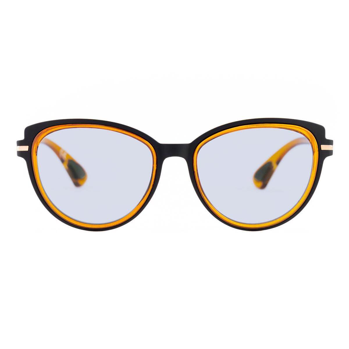 MARA C71 occhiali da sole donna con forma a gatto, frontale nero e dettagli giallo ambra, lenti fotocromatiche.