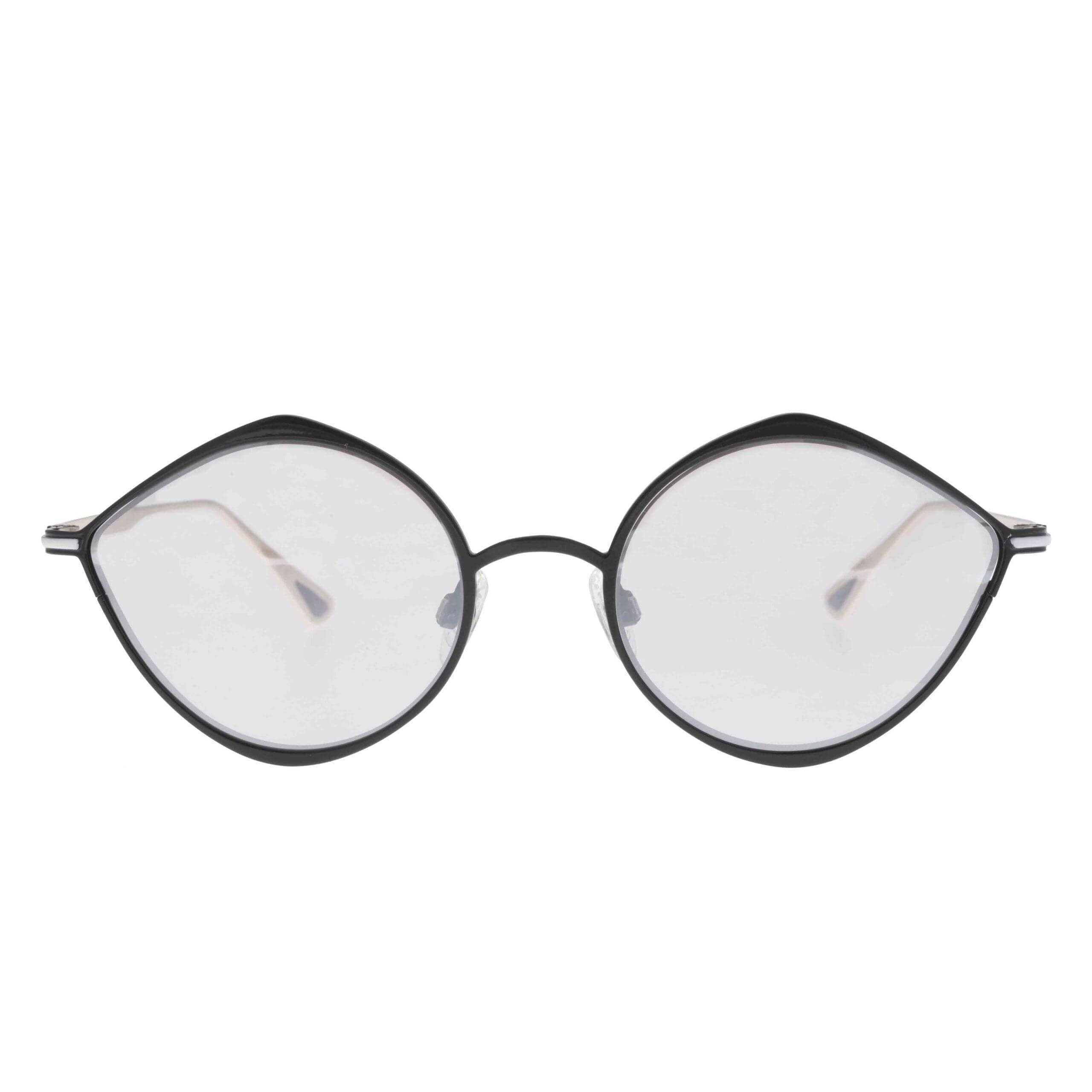 NAOS C6 occhiali unisex con frontale nero opaco e aste sottili in metallo oro, design elegante e moderno.