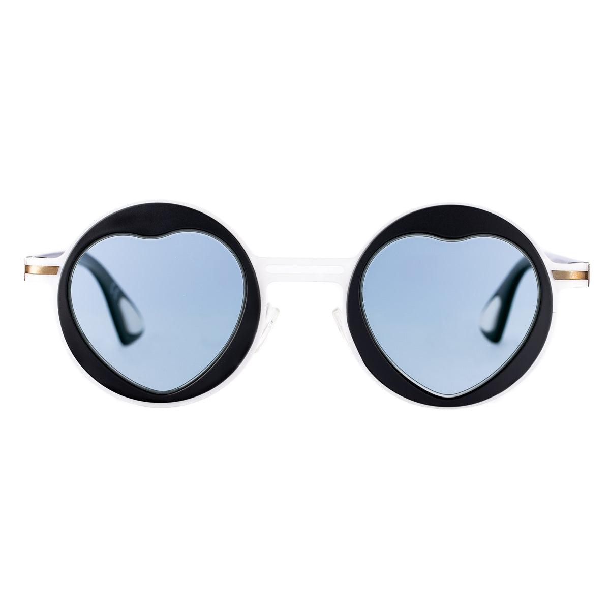 PARIS C3 heart-shaped sunglasses with blue lenses, part of AirDP Style's elegant capsule collection.
