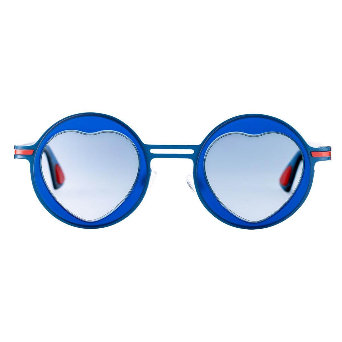 Occhiali PARIS C4 con forma a cuore, modello in blu lucido della collezione Metal di AirDP Style.