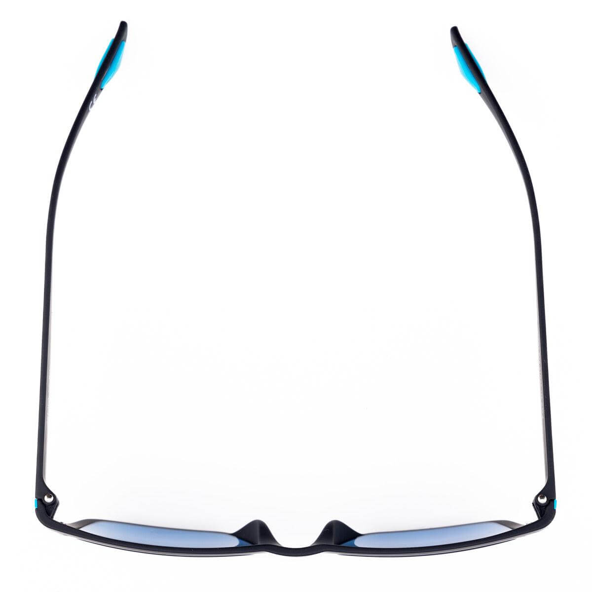 Occhiali da sole ROBERT C16 con montatura nera e dettagli blu, lenti blu specchiate per uno stile sportivo.