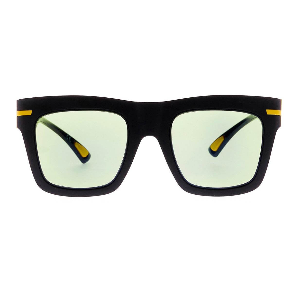 Occhiali da sole ROBERT C2 con montatura nera e lenti blu block, design audace e moderno.