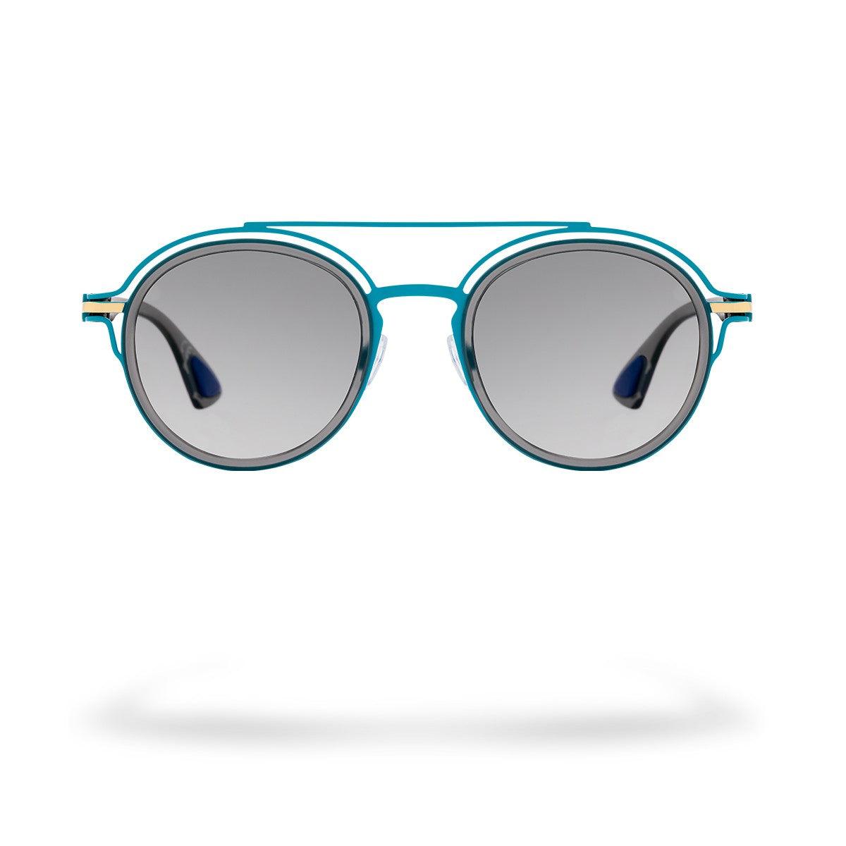 SANTORINI C1 sunglasses featuring a blue frame and grey photochromatic lenses for modern elegance.