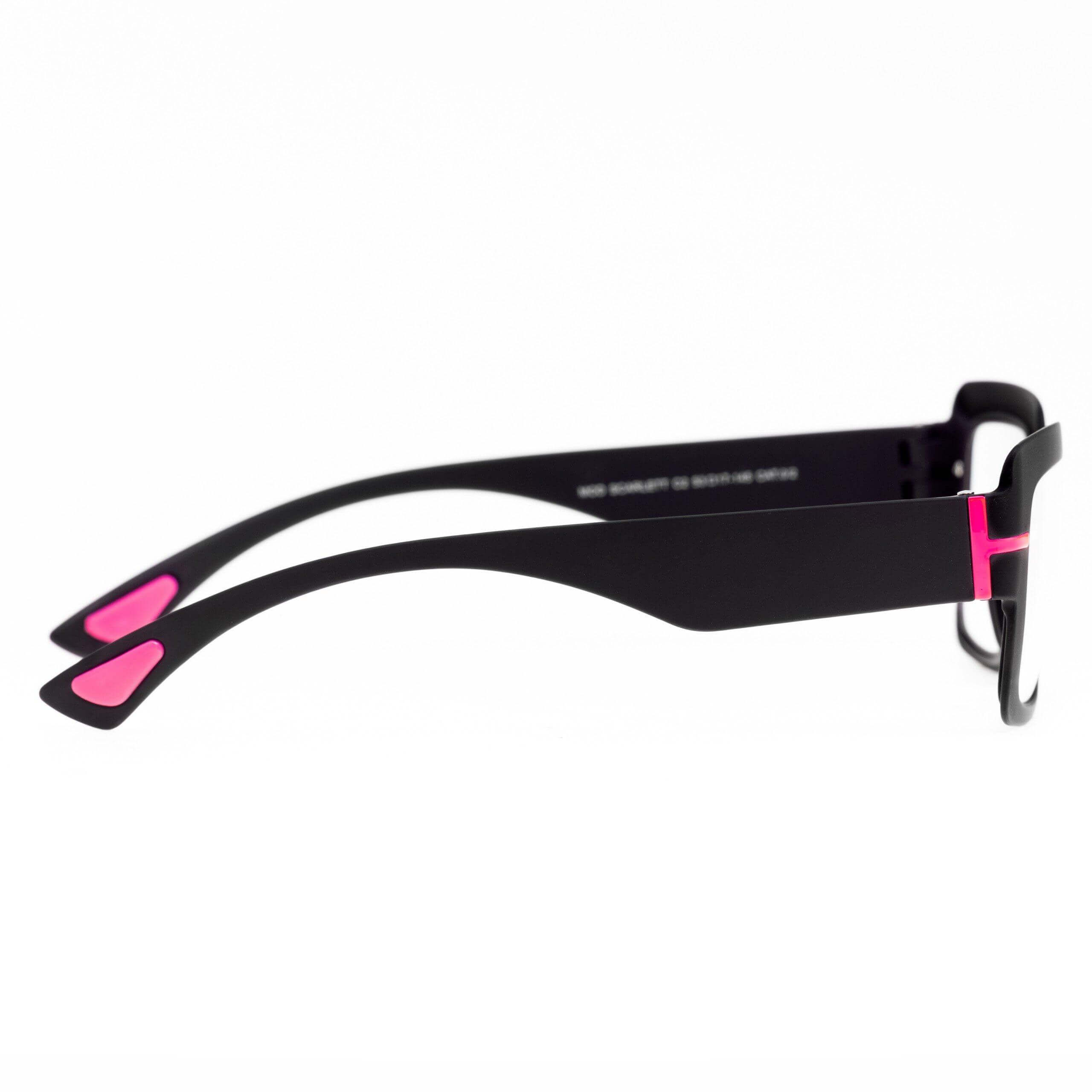 SCARLETT C2 occhiali con aste nere e dettagli rosa, modello femminile della Collezione Over.