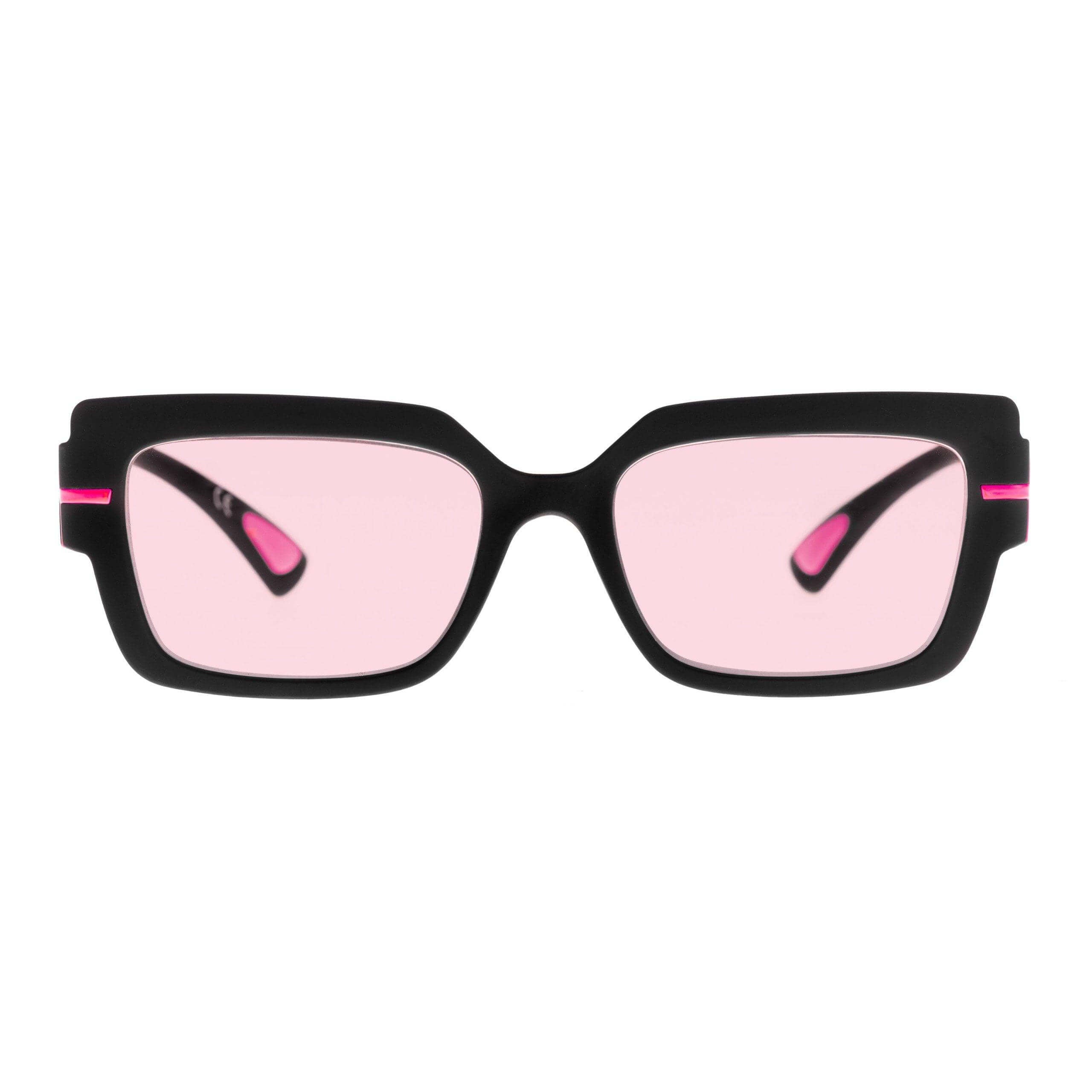 SCARLETT C2 occhiali da sole rettangolari oversize con lenti foto-cromatiche rosa e dettagli in nero soft touch.