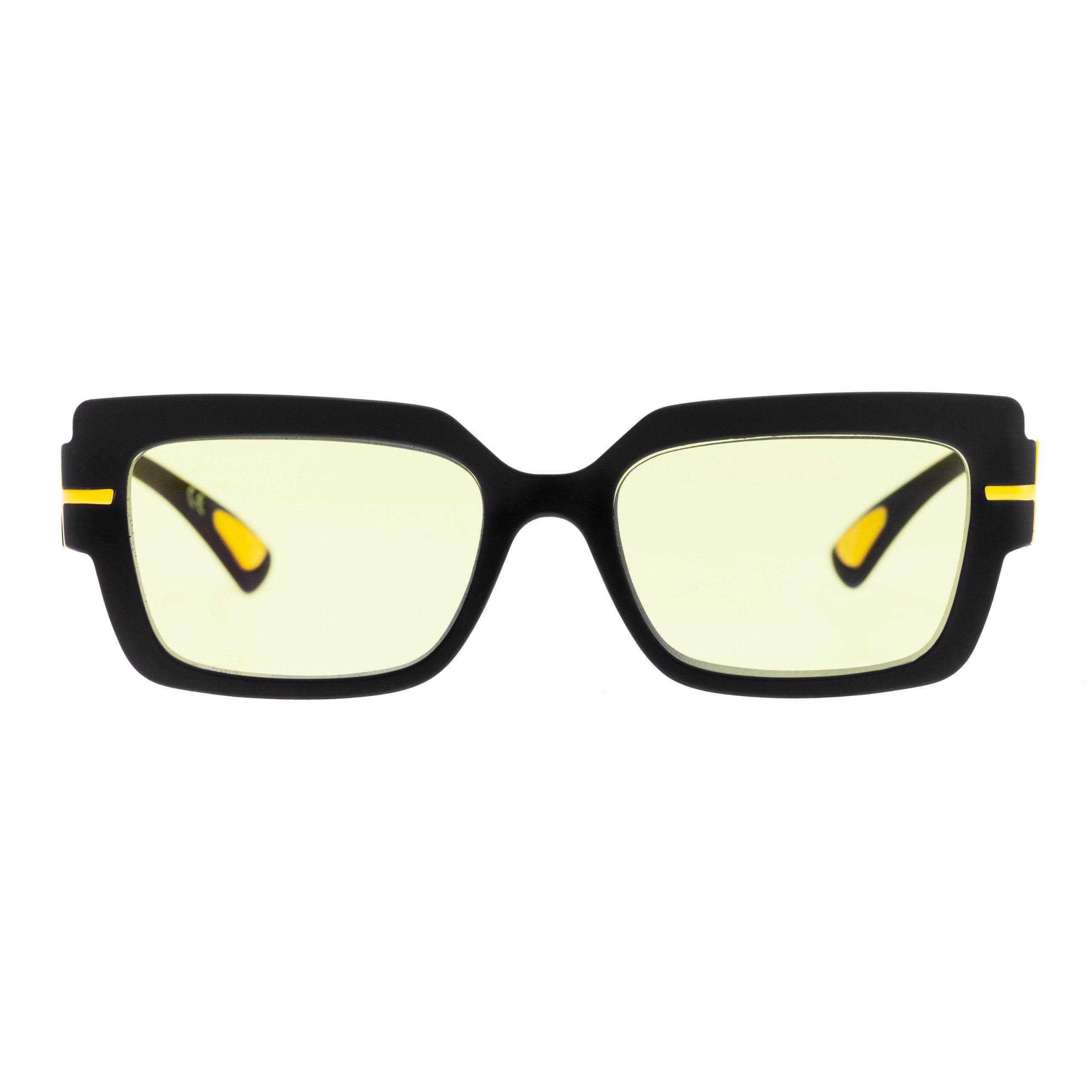 SCARLETT C3 occhiali da donna oversize neri con dettagli gialli e lenti fotocromatiche giallo-grigio