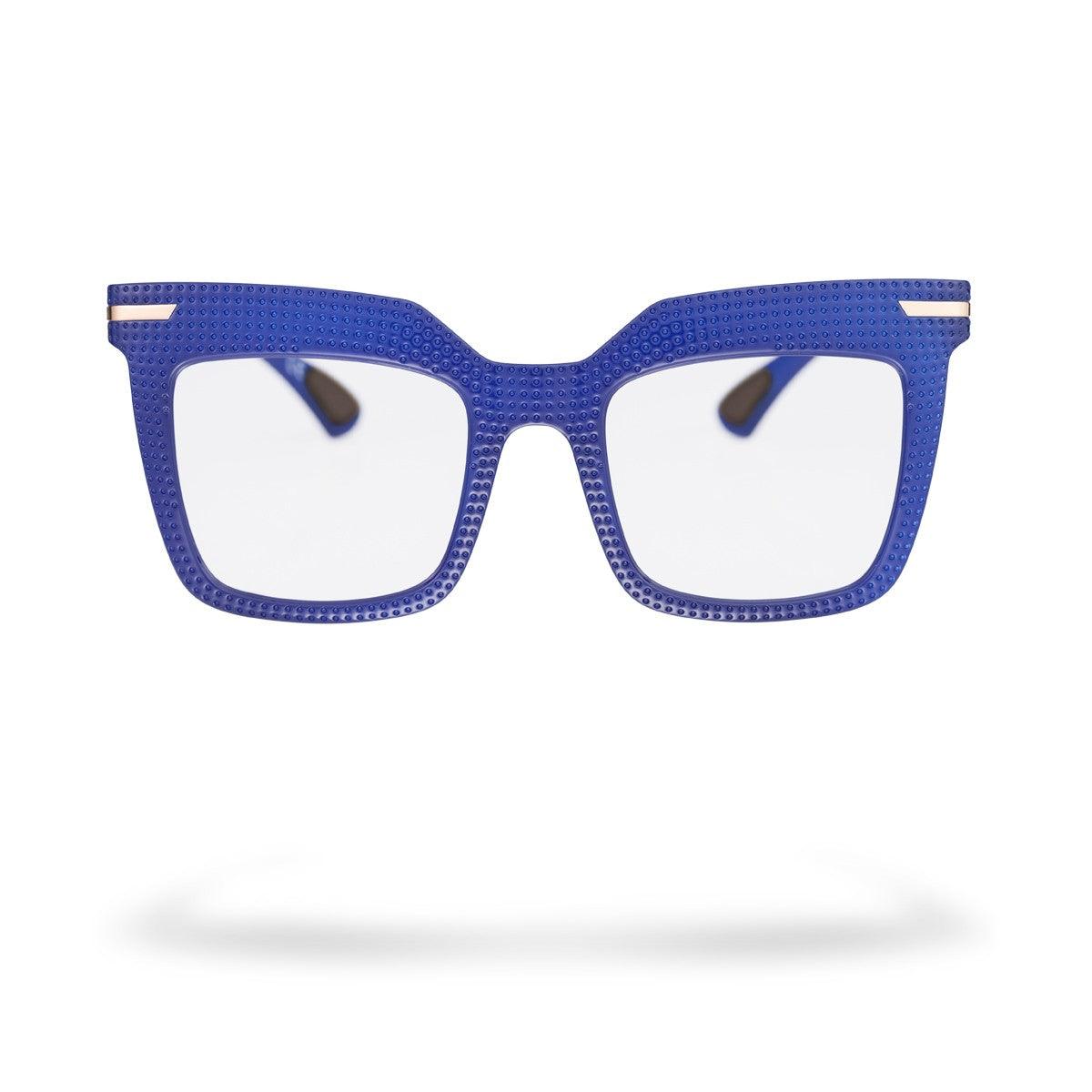 SILVIA C5 BIS - occhiali da donna blu lucido con texture geometrica della Collezione Flexo.