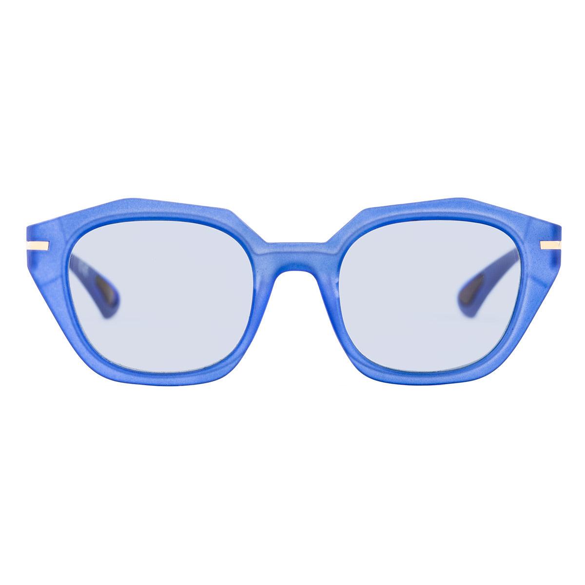 Sofia C76 sunglasses in blue, featuring bold lines and elegant design, part of the Frame Collection.